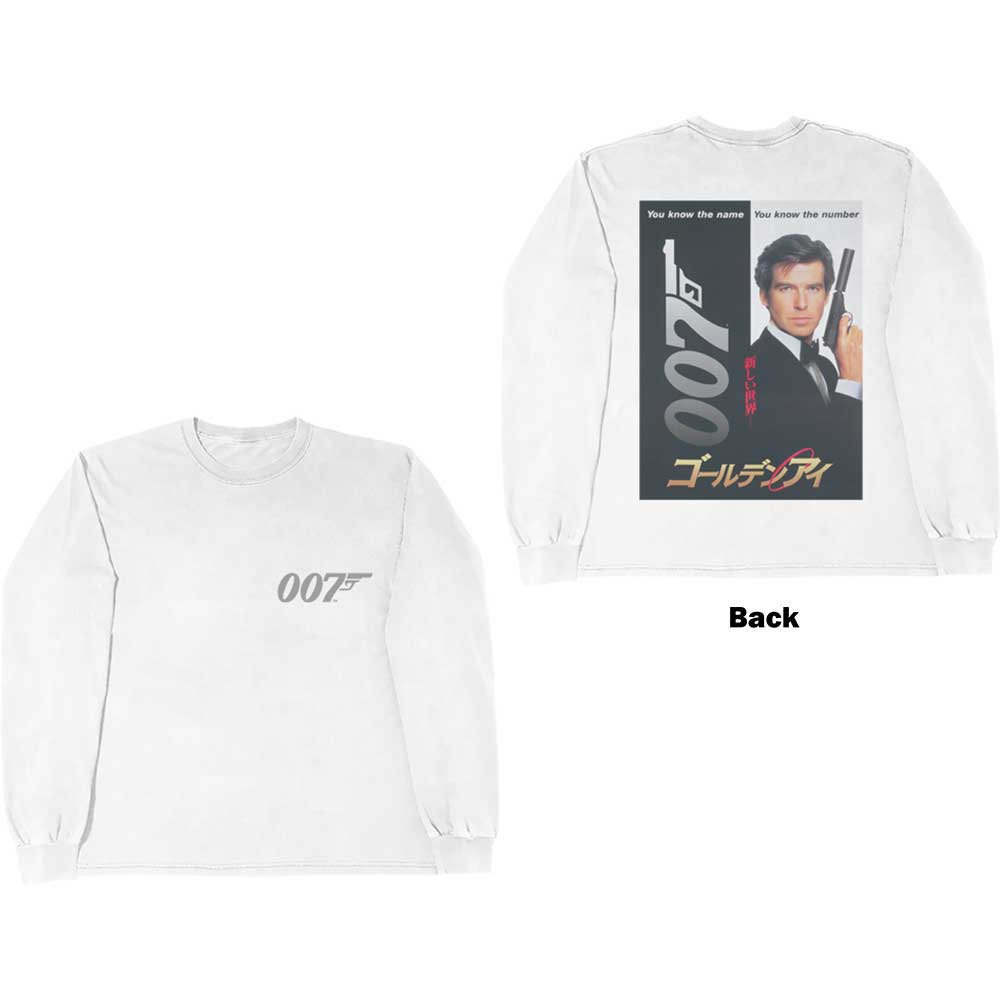 James Bond 007 Unisex Long Sleeved T-Shirt Goldeneye Japanese Poster (Back Print) White (L)