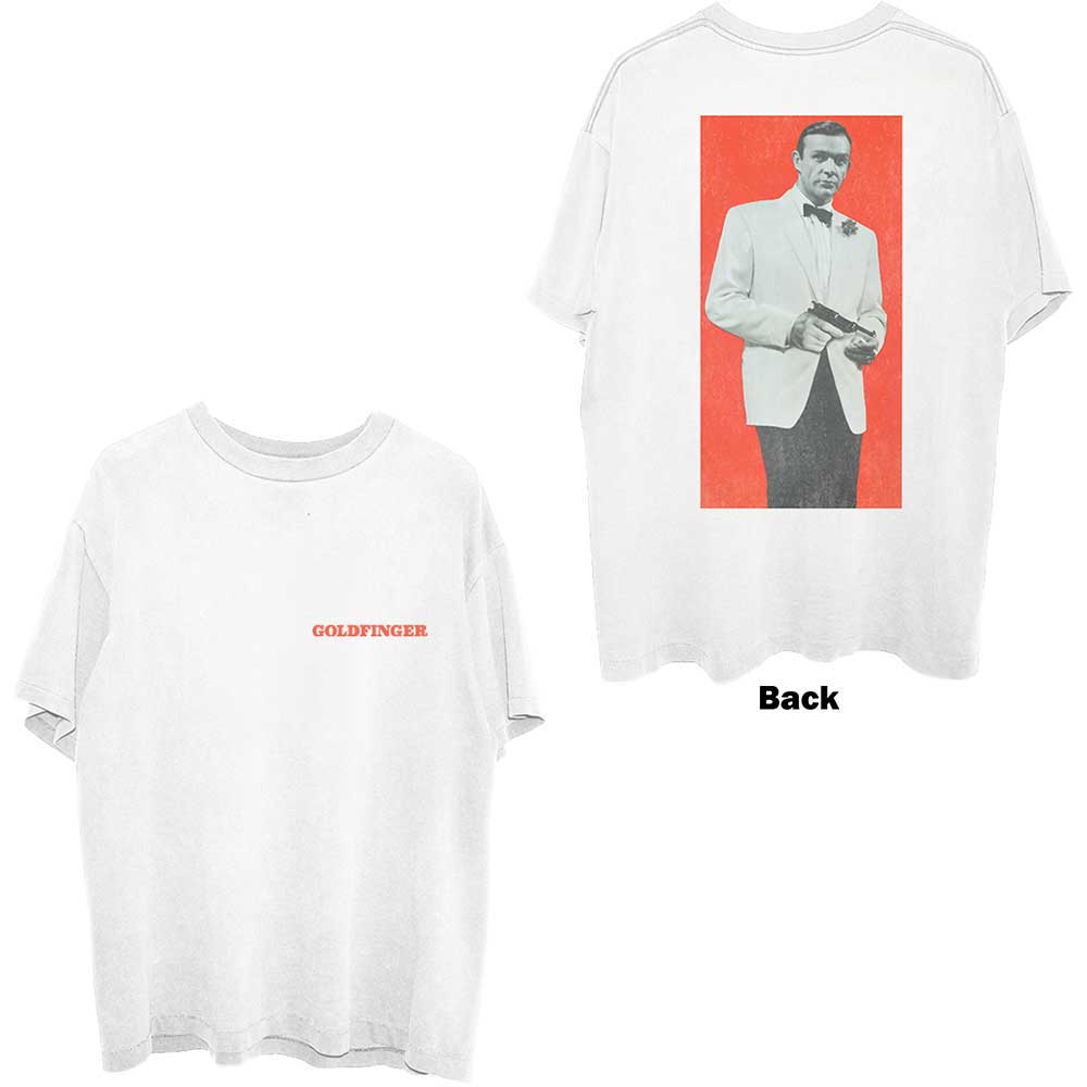 James Bond 007 Unisex T-Shirt Goldfinger Profile (Back Print) White (XL)