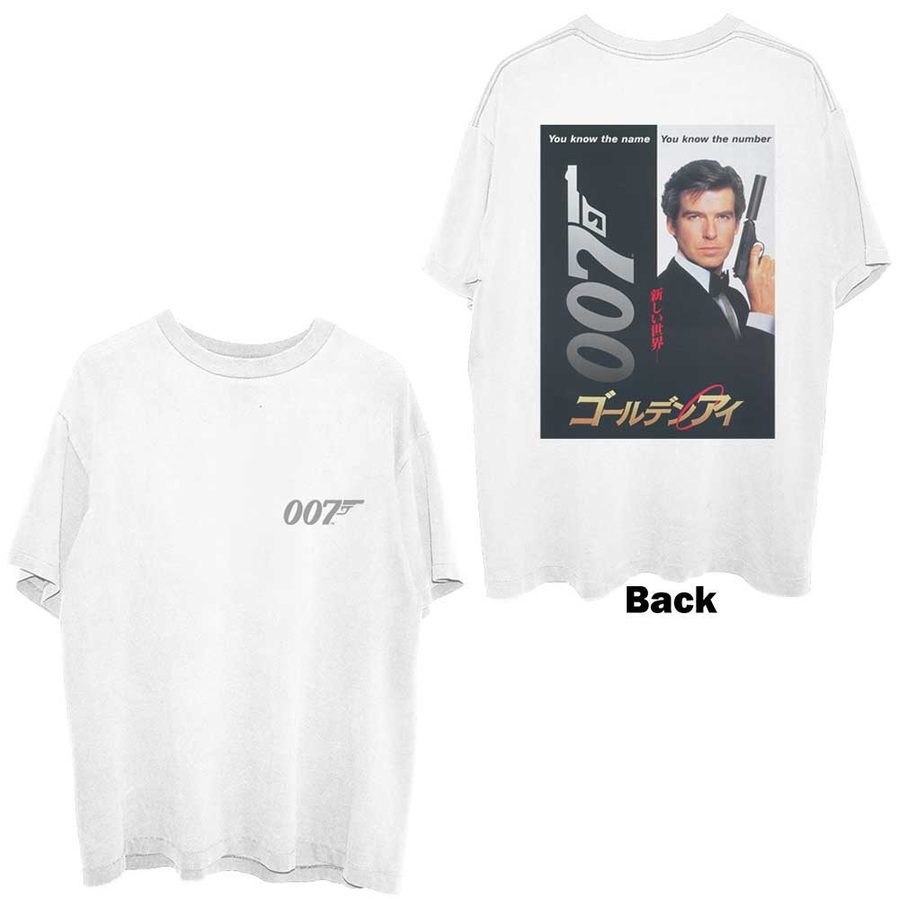 James Bond 007 Unisex T-Shirt Goldeneye Japanese Poster (Back Print) White (L)