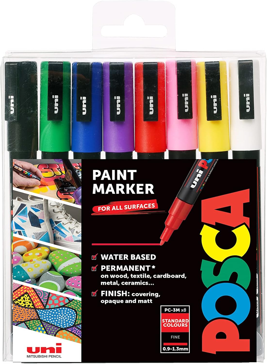 Posca PC-3M Paint Marker Pens 0.9-1.3mm Fine Line Standard Colours (8pk)