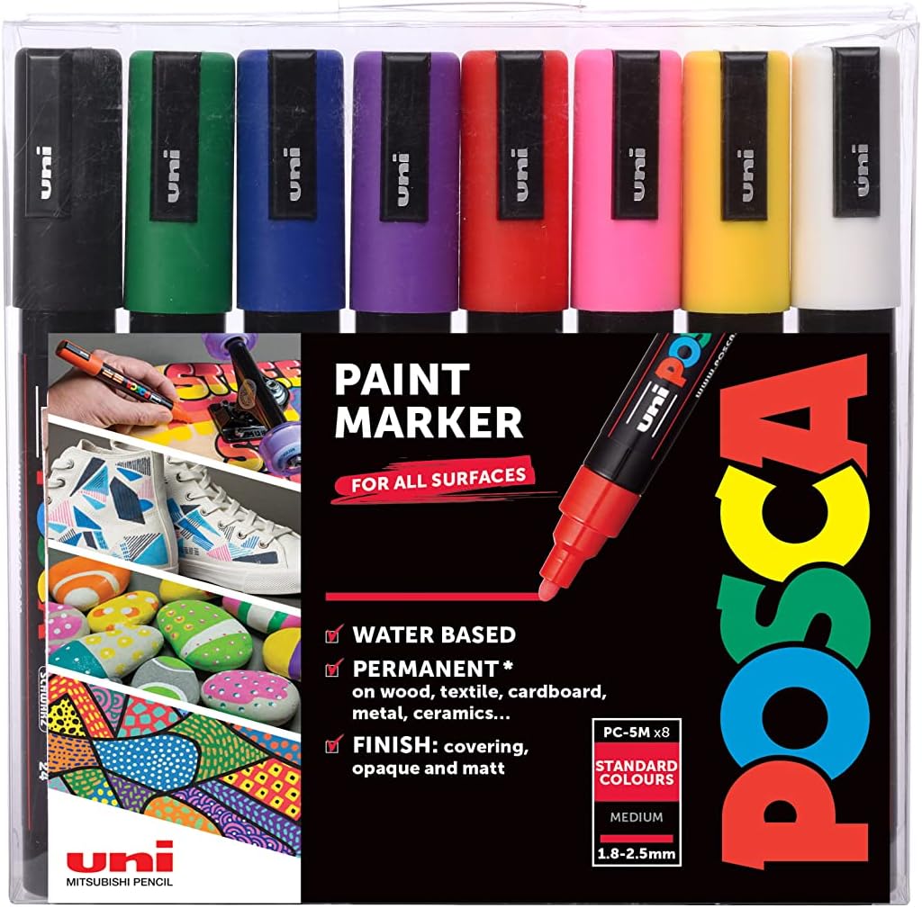 Posca PC-5M Paint Marker Pens 1.8-2.5mm Medium Liner Standard Colours (8pk)