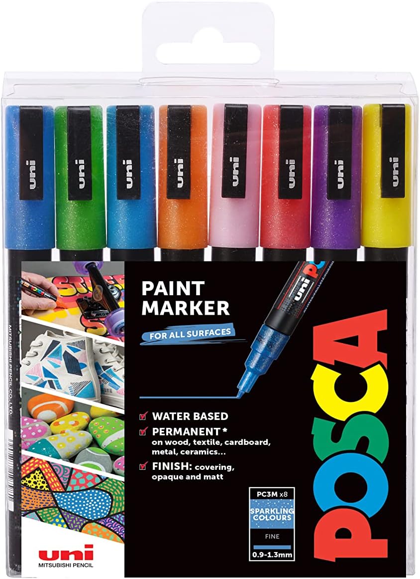 Posca PC-3M Paint Marker Pens 0.9-1.3mm Fine Line Sparkling Colours (8pk)