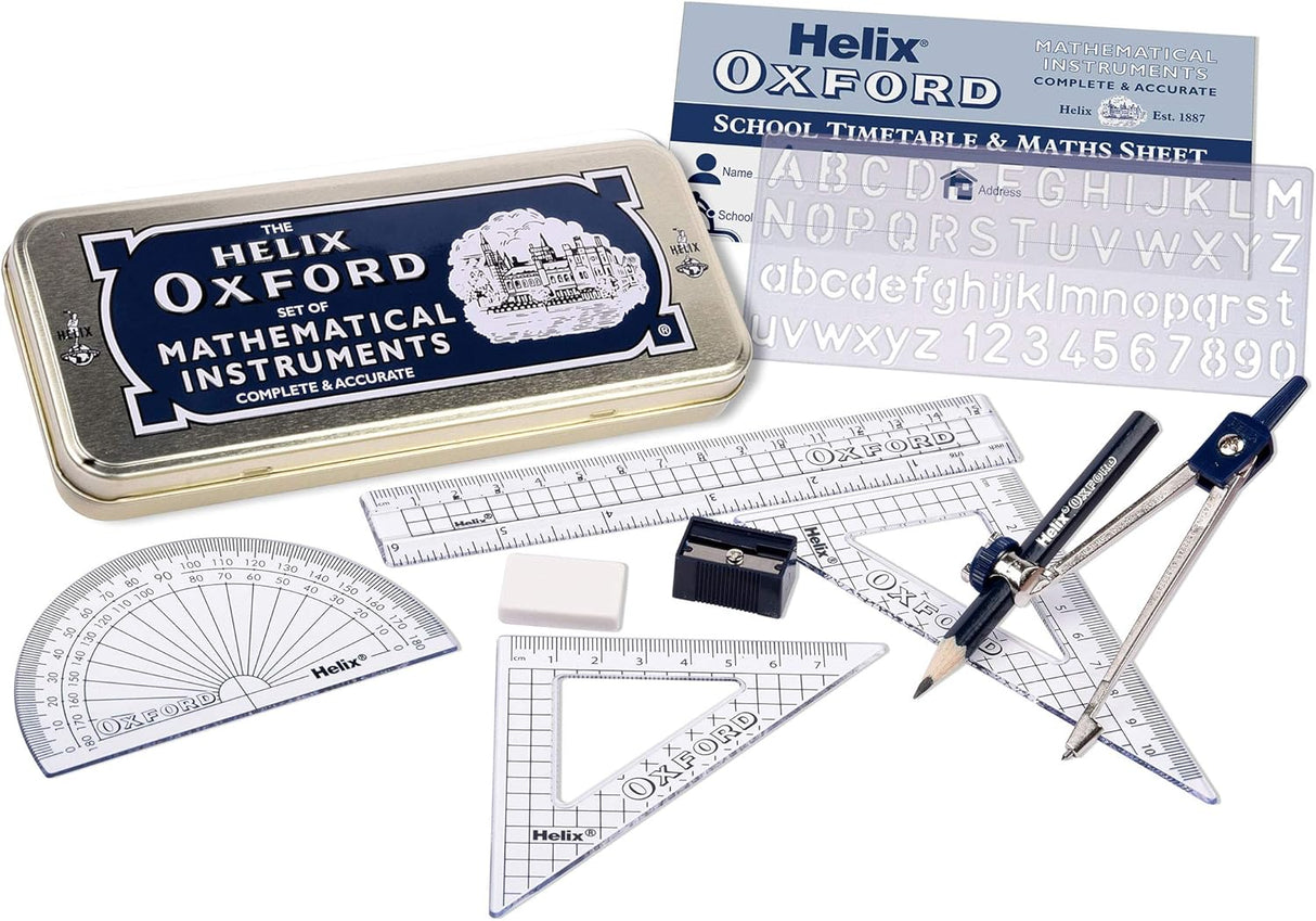 Helix Oxford Maths Geometry Instrument Set in Metal Tin