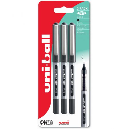 Uni-ball EYE Micro Rollerball Pen 0.5mm Black (3pk)