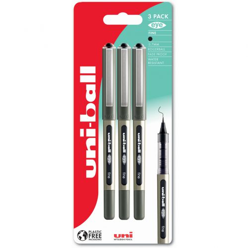 Uni-ball EYE Fine Rollerball Pen 0.7mm Black (3pk)