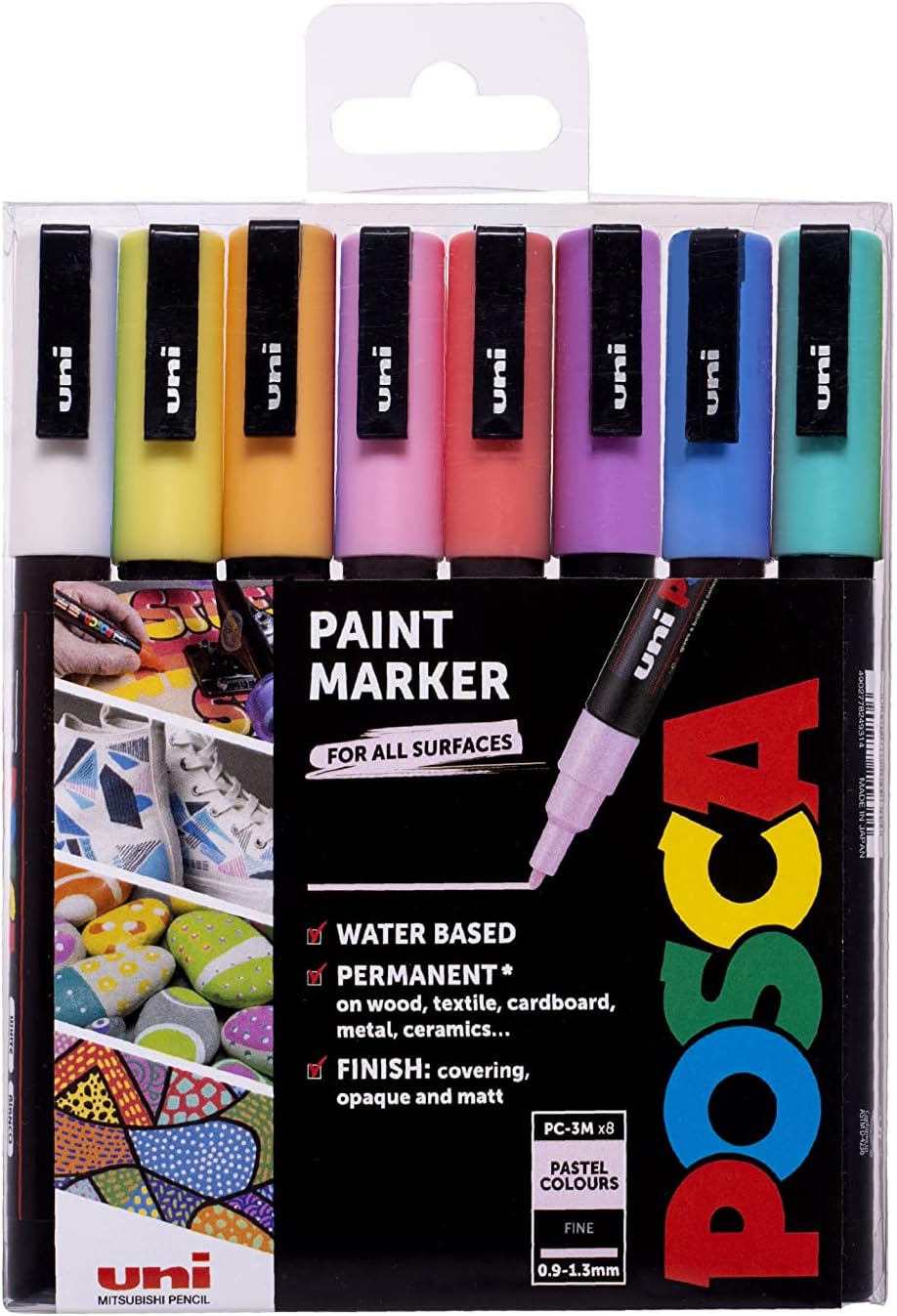 Posca PC-3M Paint Marker Pens 0.9-1.3mm Fine Line Pastel Colours (8pk)