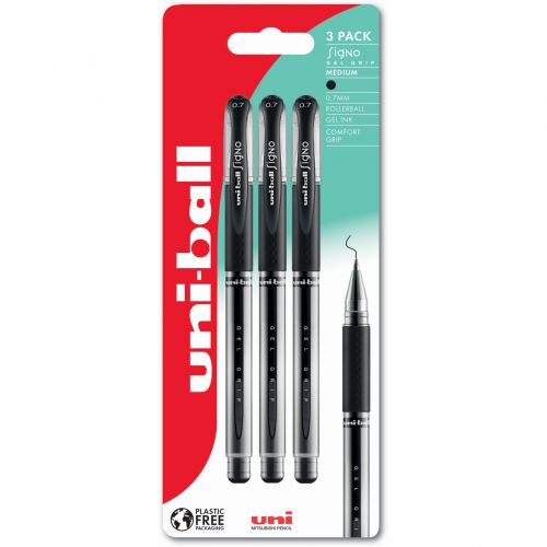 Uni-ball Signo Gel Grip Rollerball Pen 0.7mm Black (3pk)