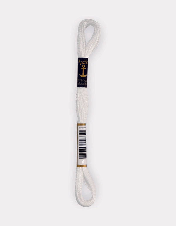 Anchor Mouline Stranded Cotton Embroidery Thread 8m - White (0001)