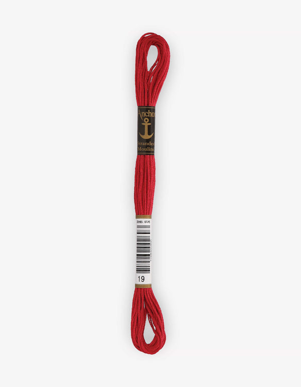 Anchor Mouline Stranded Cotton Embroidery Thread 8m - Red (0019)