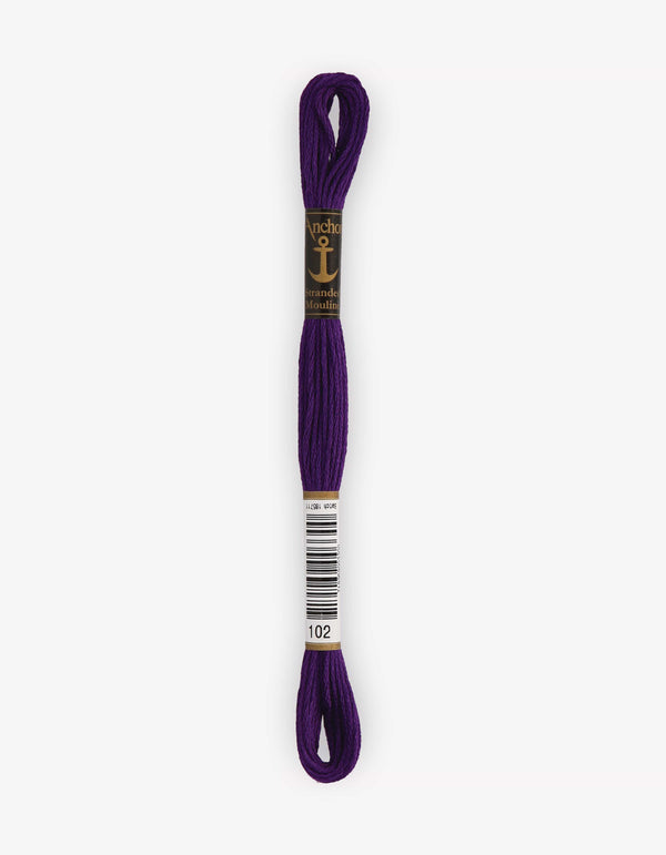 Anchor Mouline Stranded Cotton Embroidery Thread 8m - Purple (0102)