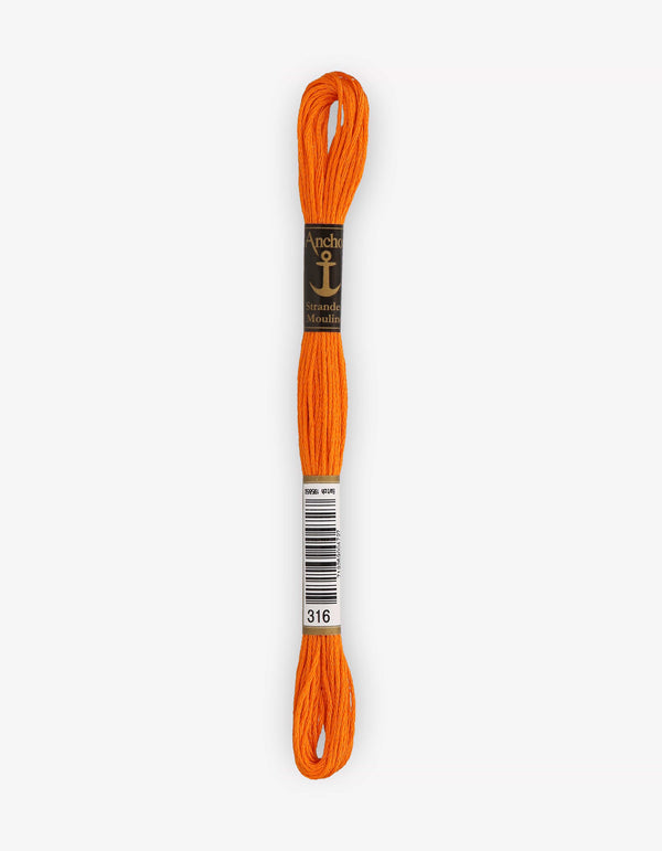 Anchor Mouline Stranded Cotton Embroidery Thread 8m - Orange (0316)