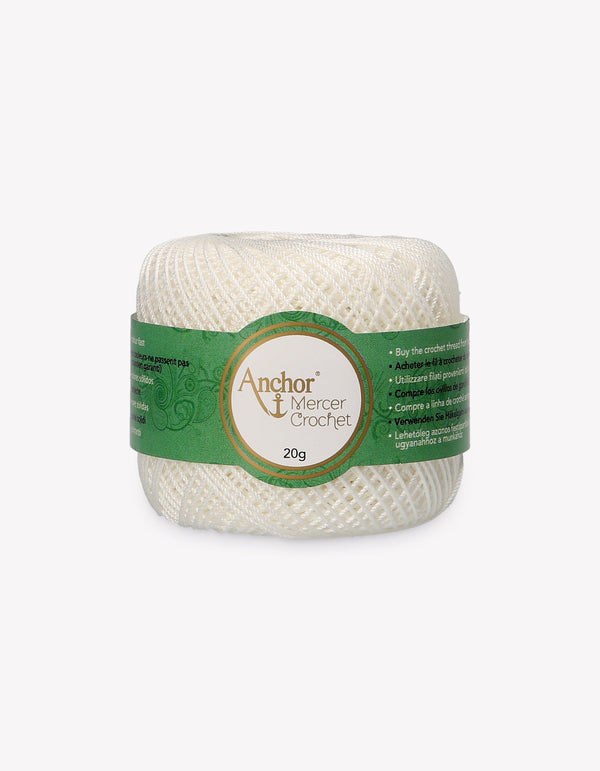 Anchor Mercer 20 Crochet Yarn 6ply 20g Ball - White (0002)