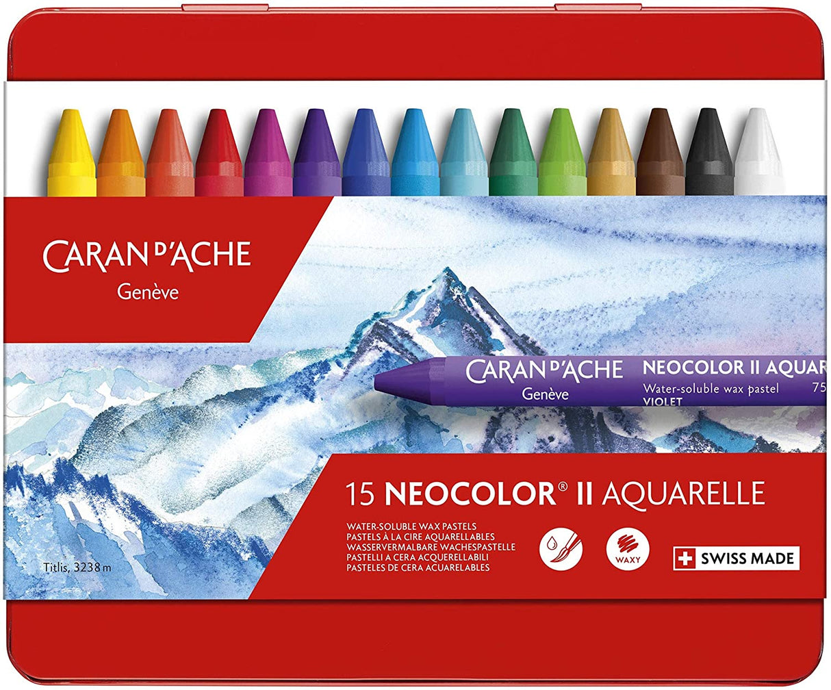 Caran D'Ache Neocolor II Aquarelle Wax Pastels (Tin of 15)