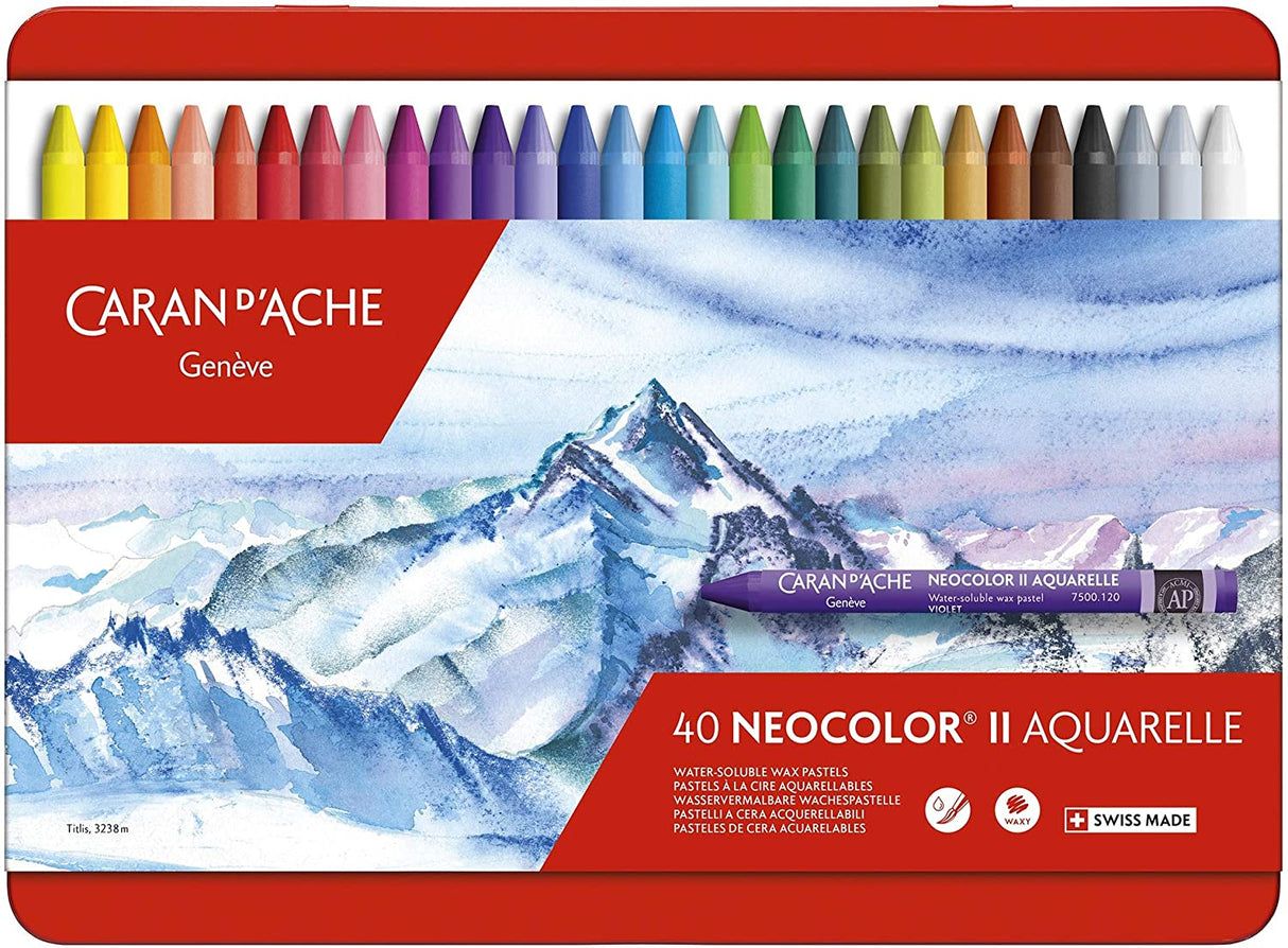 Caran D'Ache Neocolor II Aquarelle Wax Pastels (Tin of 40)