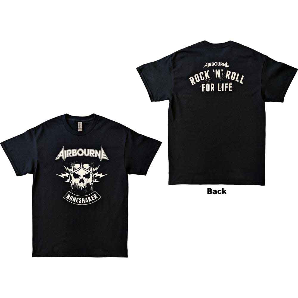 Airbourne Unisex T-Shirt R 'n' R Boneshaker (Back Print) Black (S)