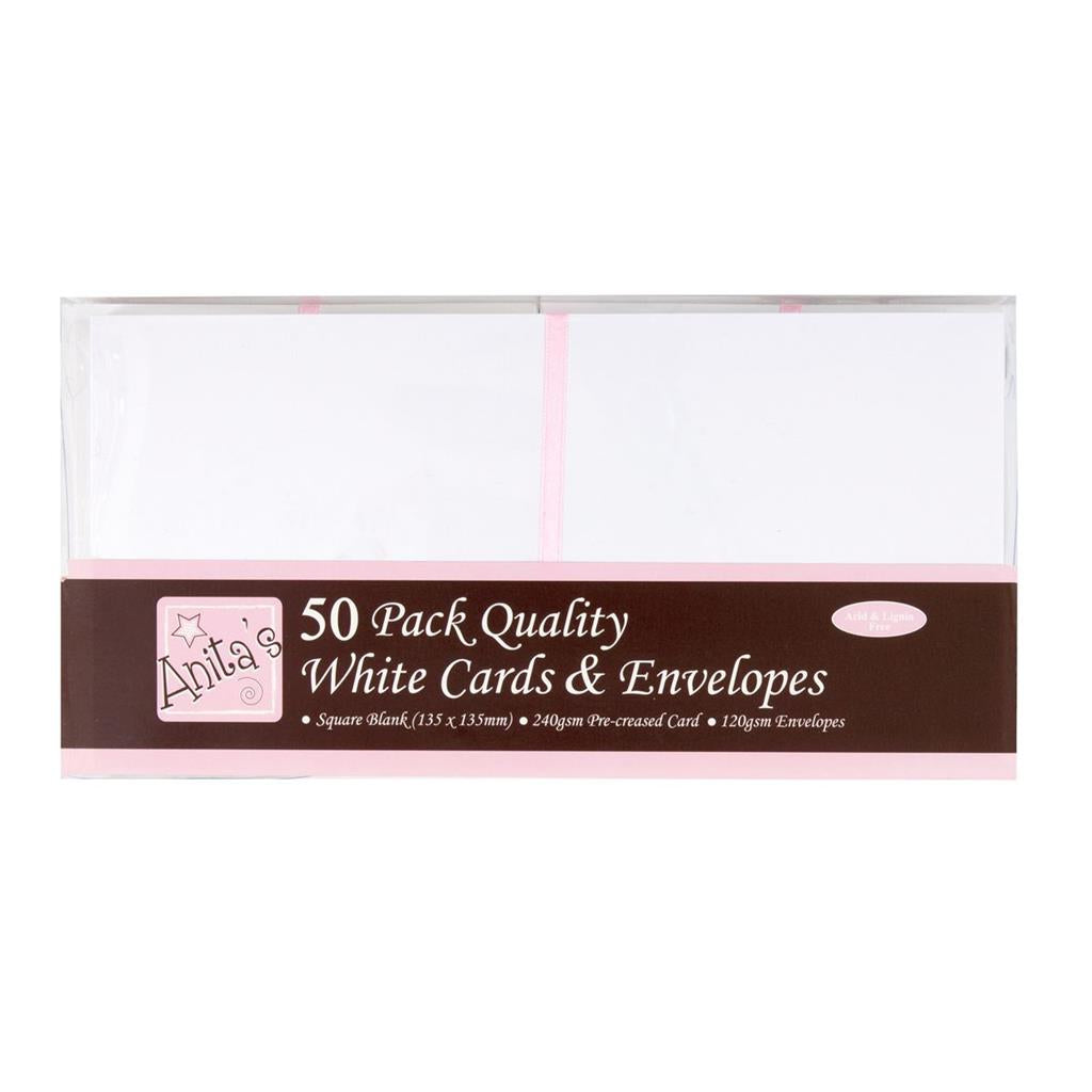 Anita's Cards & Envelopes 135mm x 135mm Square 240gsm White (50pk)