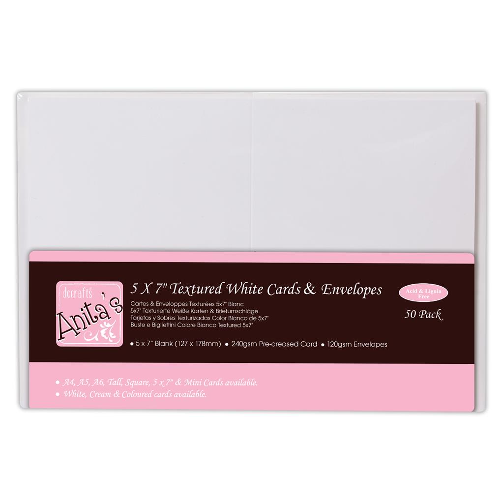 Anita's Cards & Envelopes 5" x 7" 240gsm Textured White (50pk)