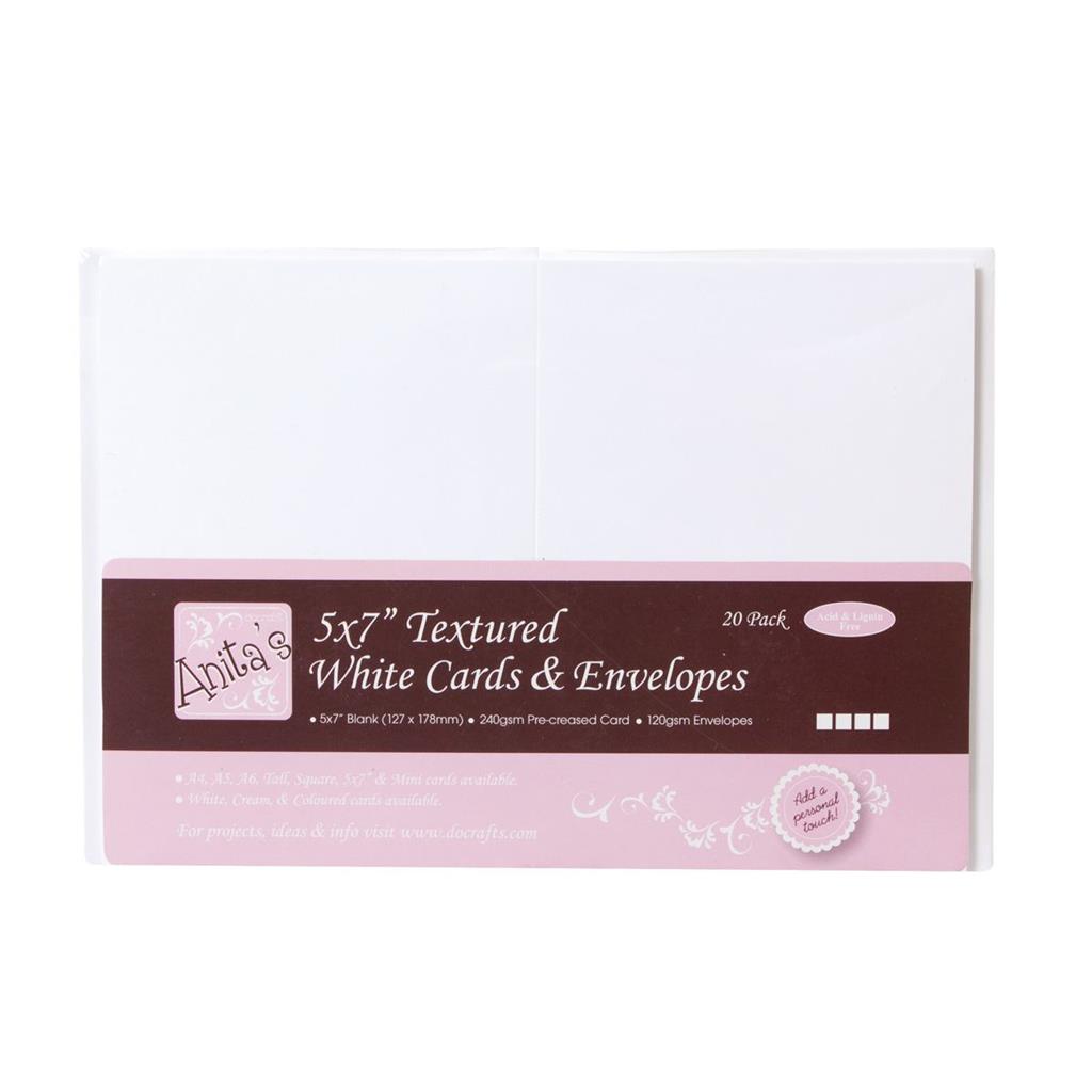 Anita's Cards & Envelopes 5" x 7" 240gsm Textured White (20pk)