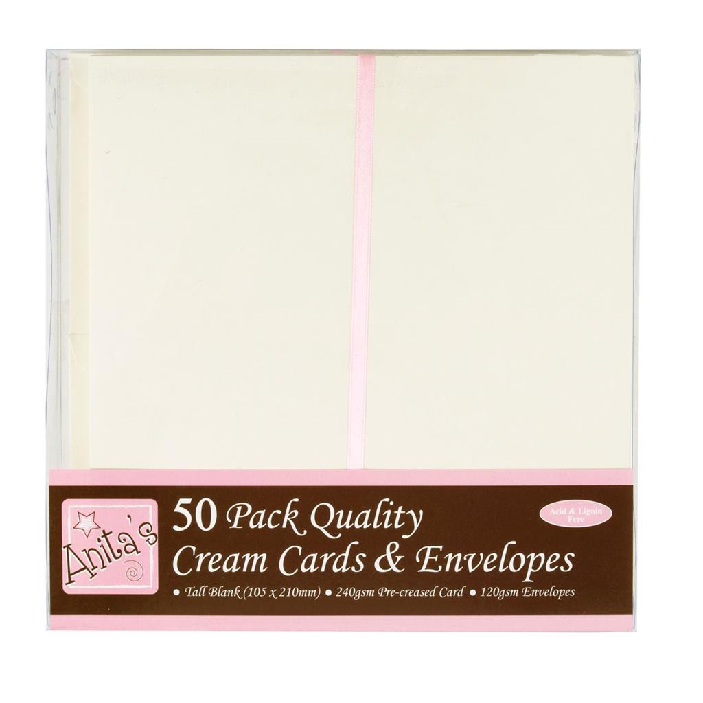 Anita's Cards & Envelopes Tall 10.5cm x 21cm 240gsm Cream (50pk)