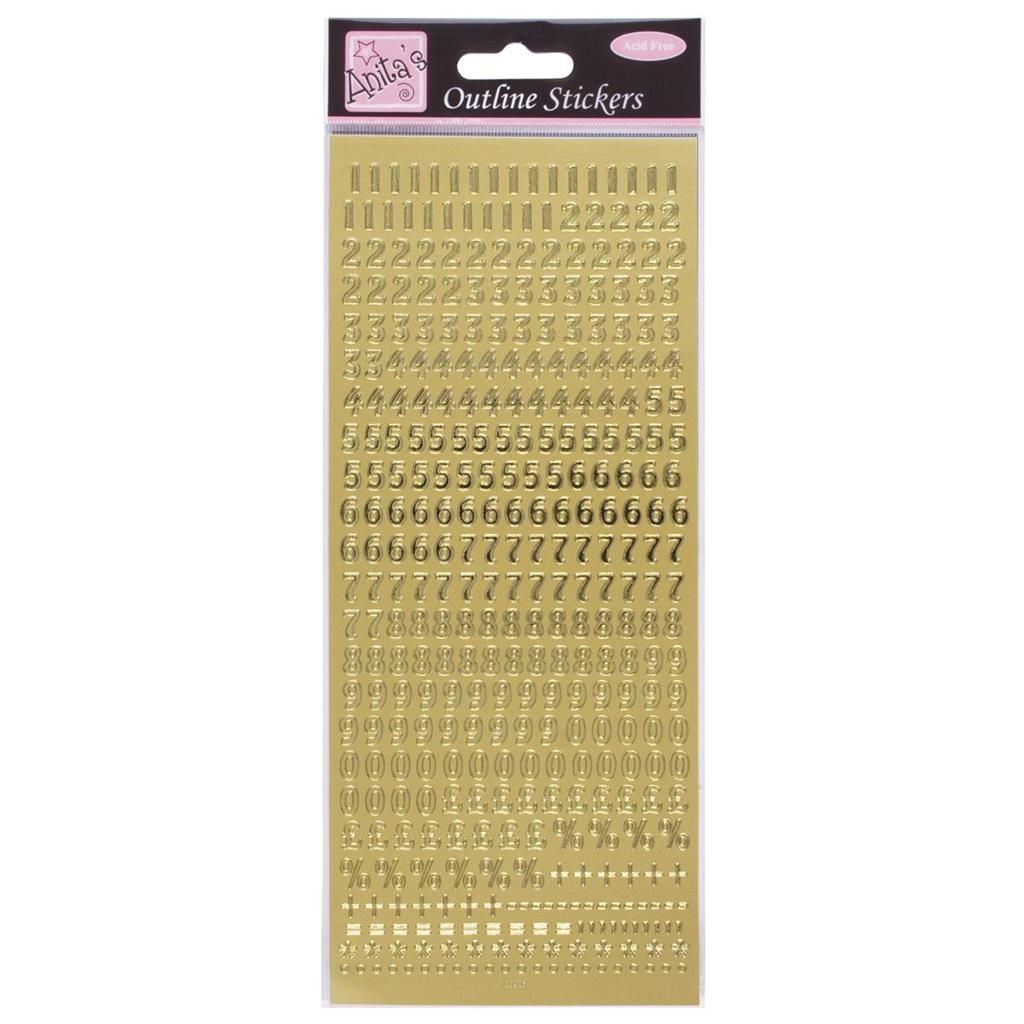 Anita's Outline Stickers - Small Numbers Gold