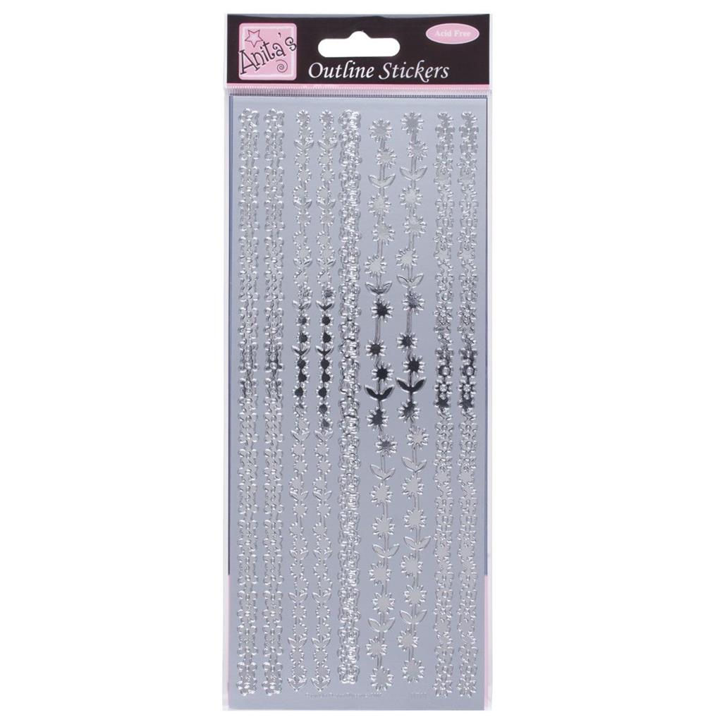 Anita's Outline Stickers - Floral Borders Silver