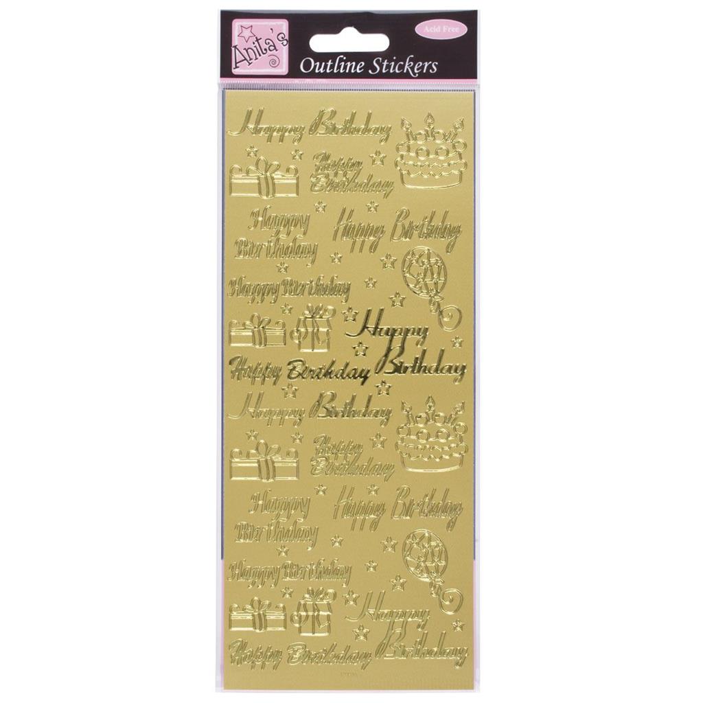 Anita's Outline Stickers - Happy Birthday Assorted Gold