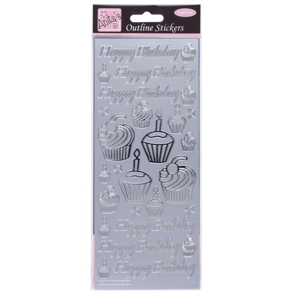 Anita's Outline Stickers - Birthday Cupcake Silver