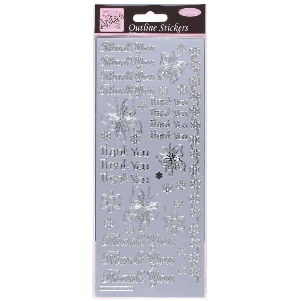 Anita's Outline Stickers - Thank You Silver