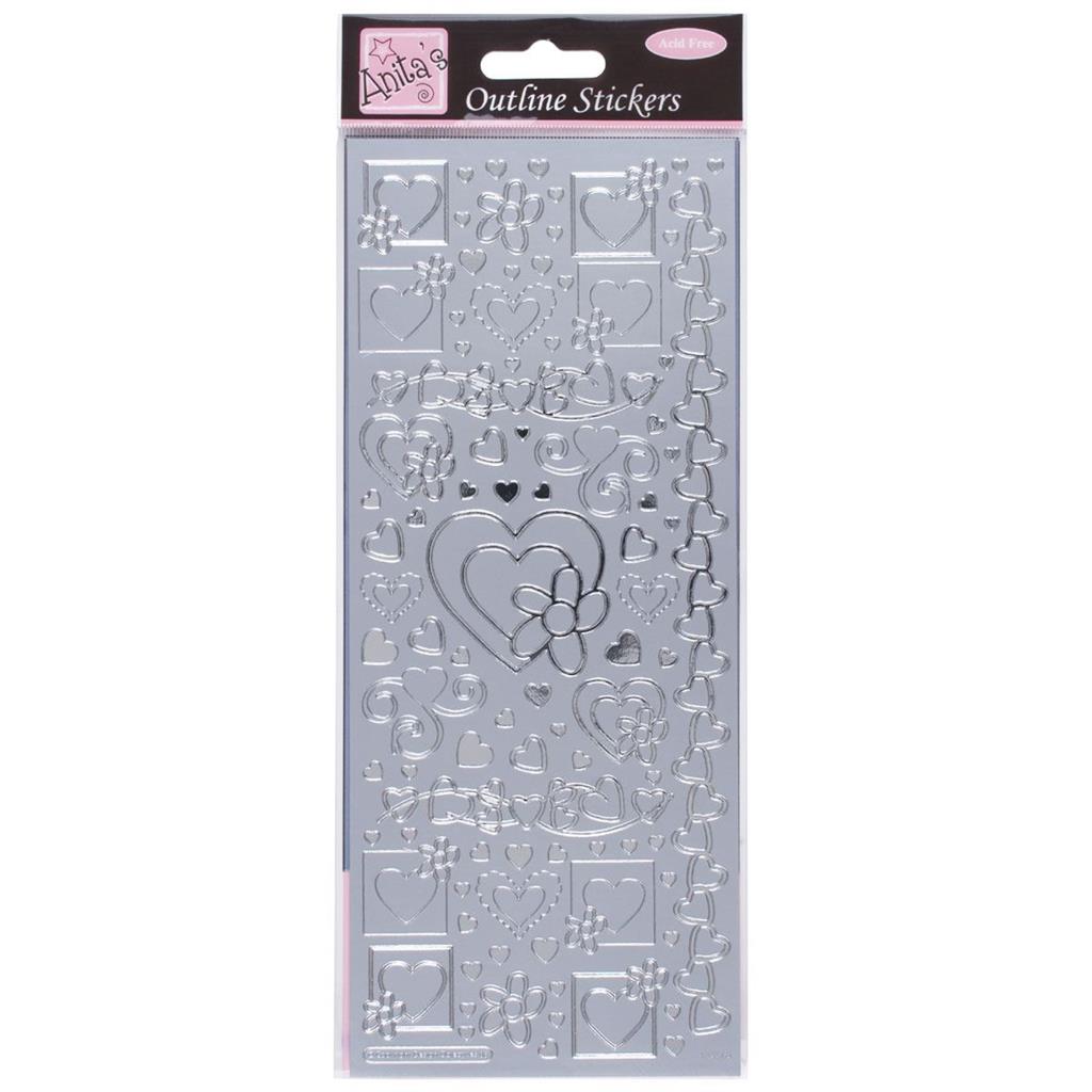 Anita's Outline Stickers - Hearts Silver