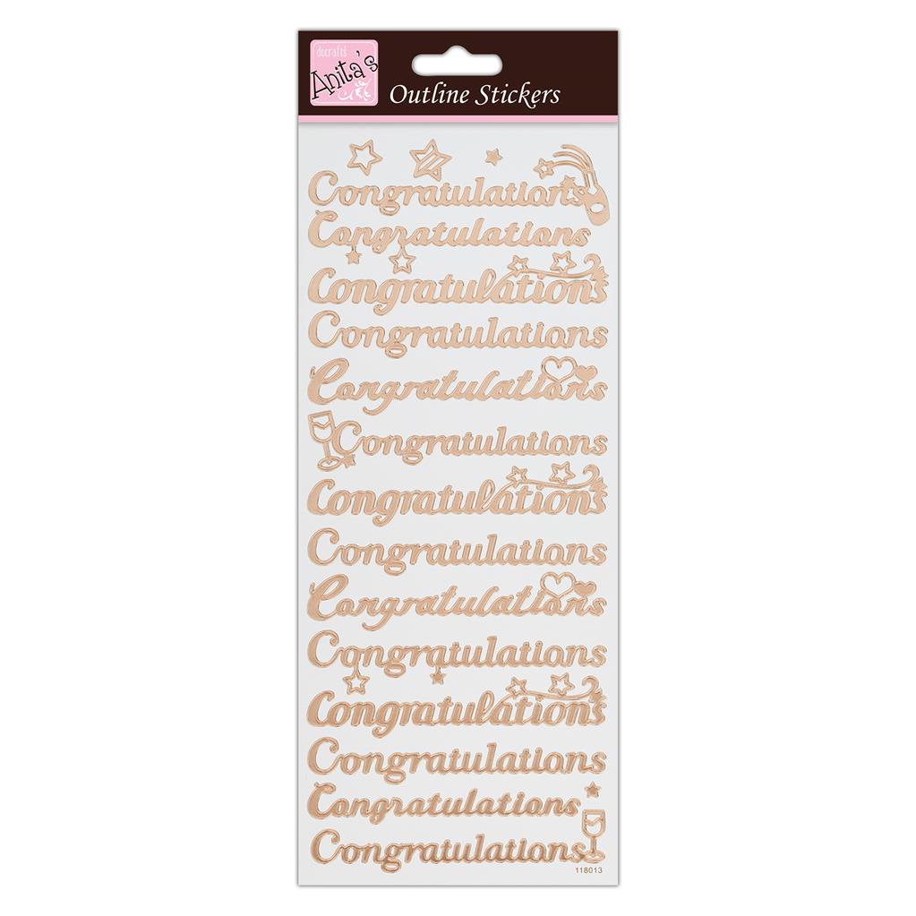 Anita's Outline Stickers - Congratulations Rose Gold on White