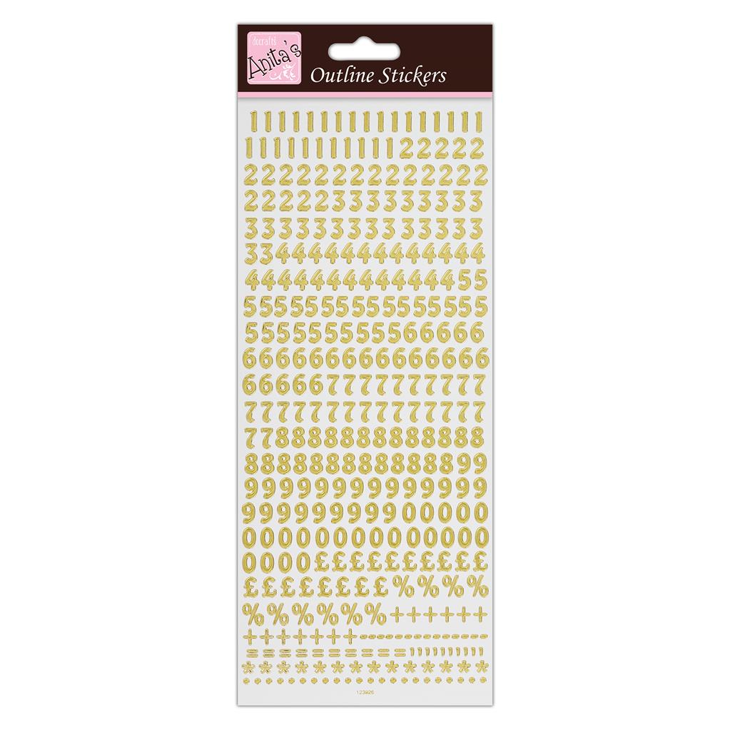 Anita's Outline Stickers - Small Numbers Gold on White