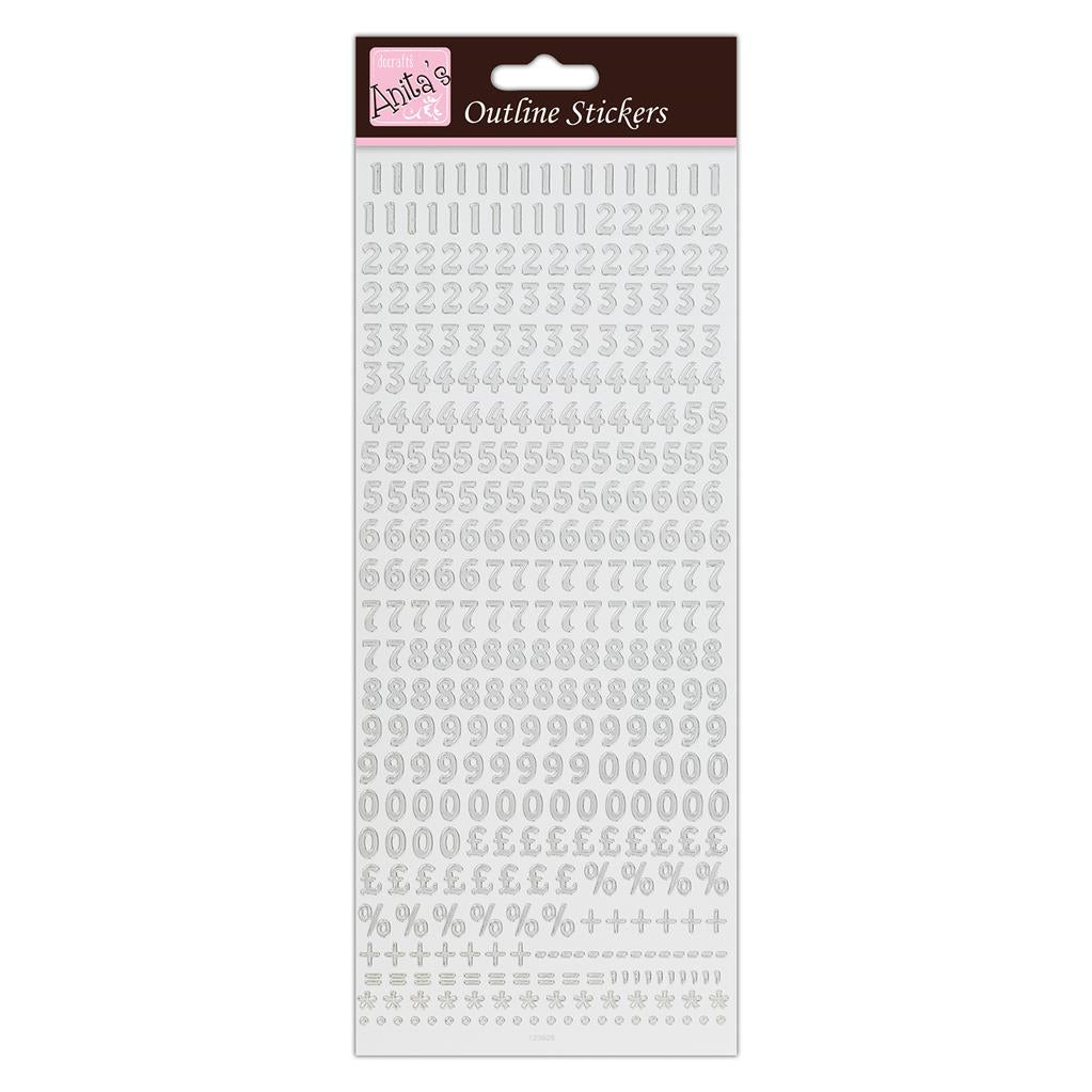 Anita's Outline Stickers - Small Numbers Silver on White