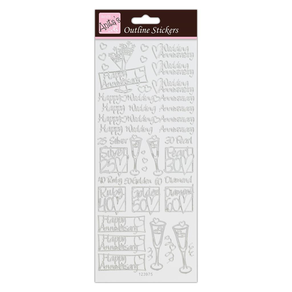 Anita's Outline Stickers - Wedding Anniversary Silver on White