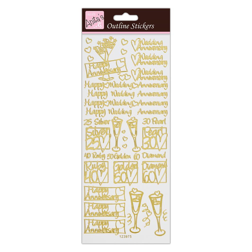 Anita's Outline Stickers - Wedding Anniversary Gold on White