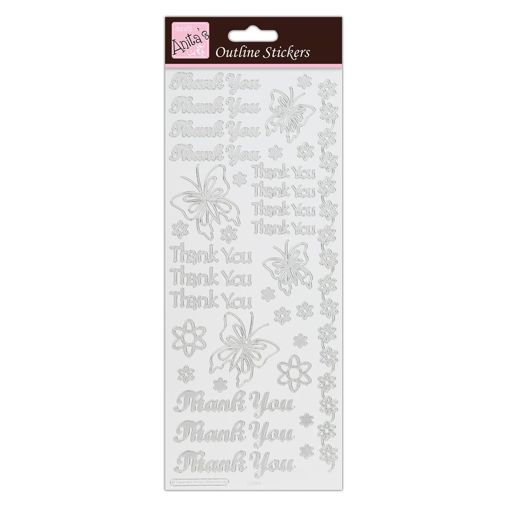 Anita's Outline Stickers - Thank You Silver on White