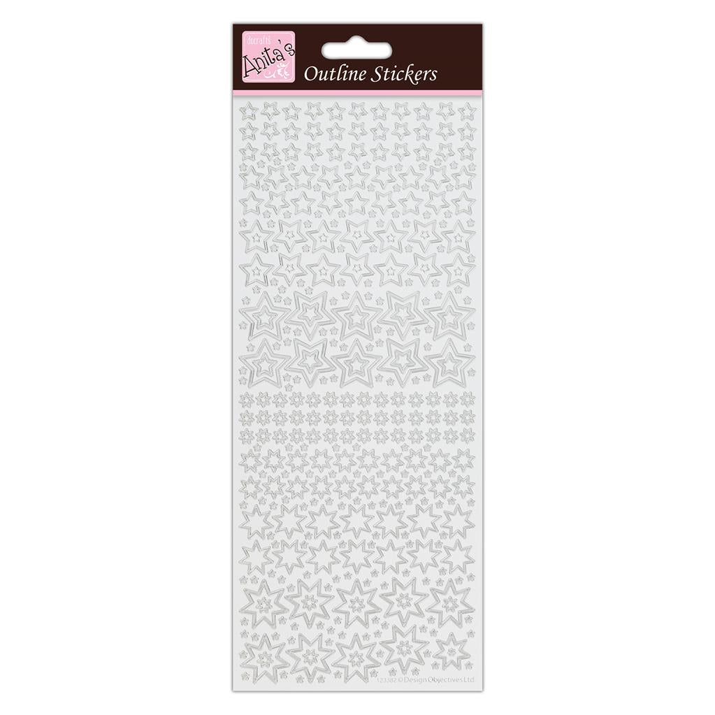 Anita's Outline Stickers - Sparkling Stars Silver on White