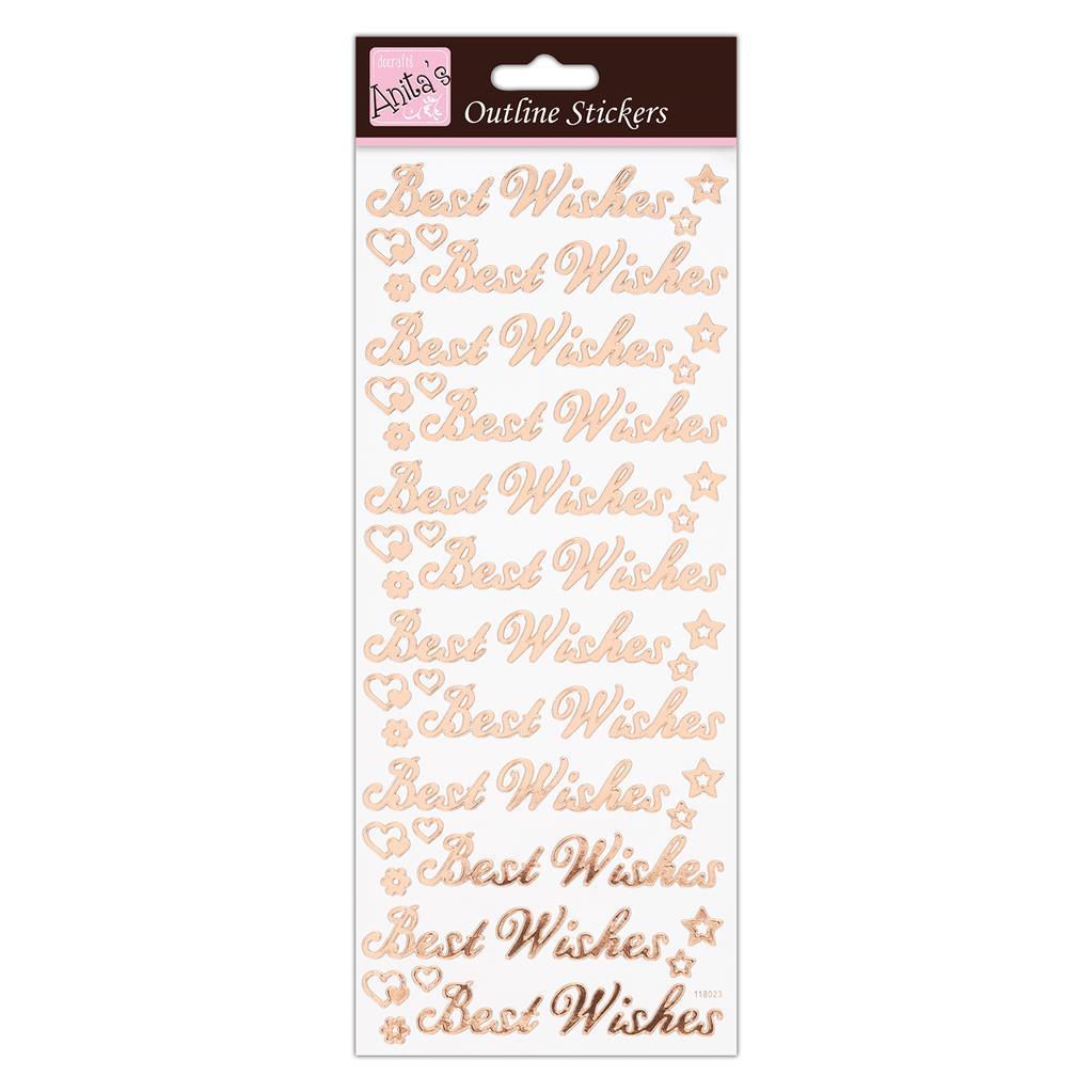 Anita's Outline Stickers - Best Wishes Rose Gold on White