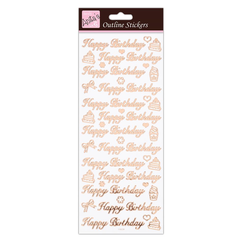 Anita's Outline Stickers - Happy Birthday 2 Rose Gold on White