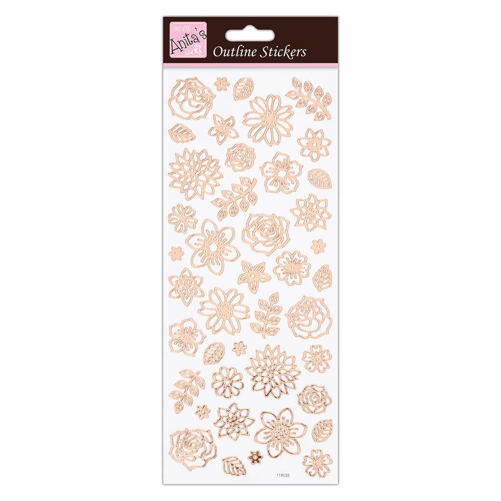 Anita's Outline Stickers - Flowers Rose Gold on White