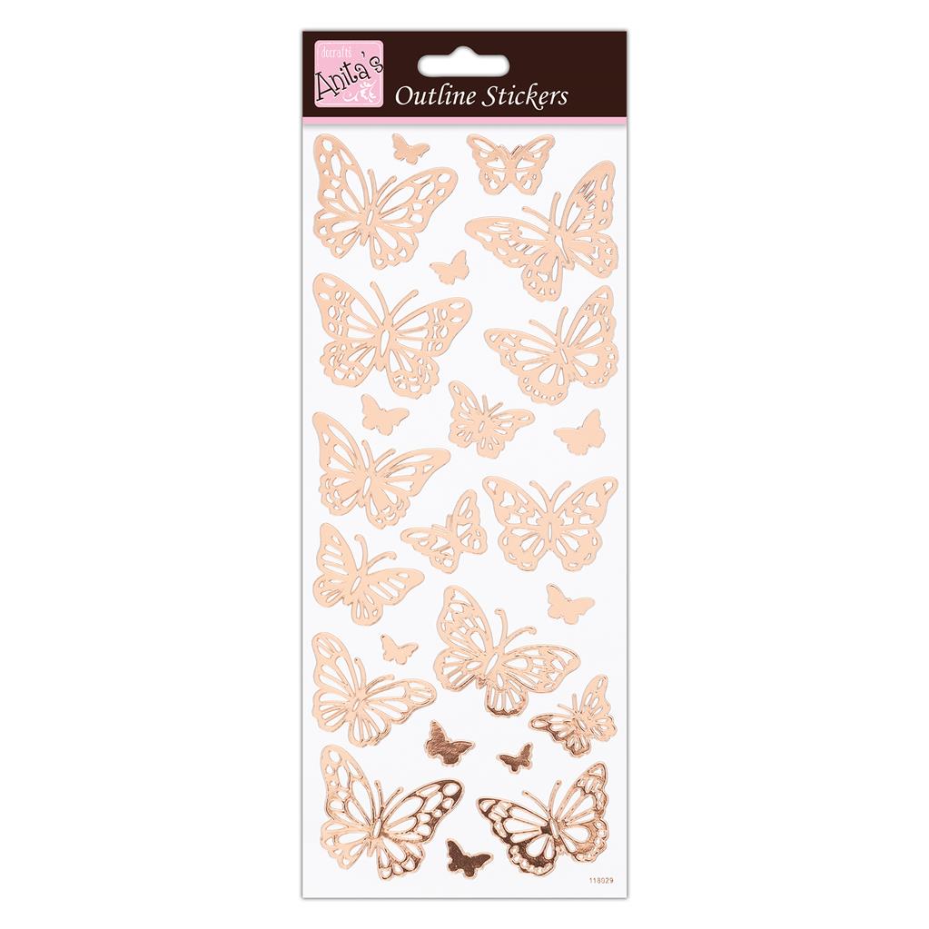 Anita's Outline Stickers - Butterflies Rose Gold on White