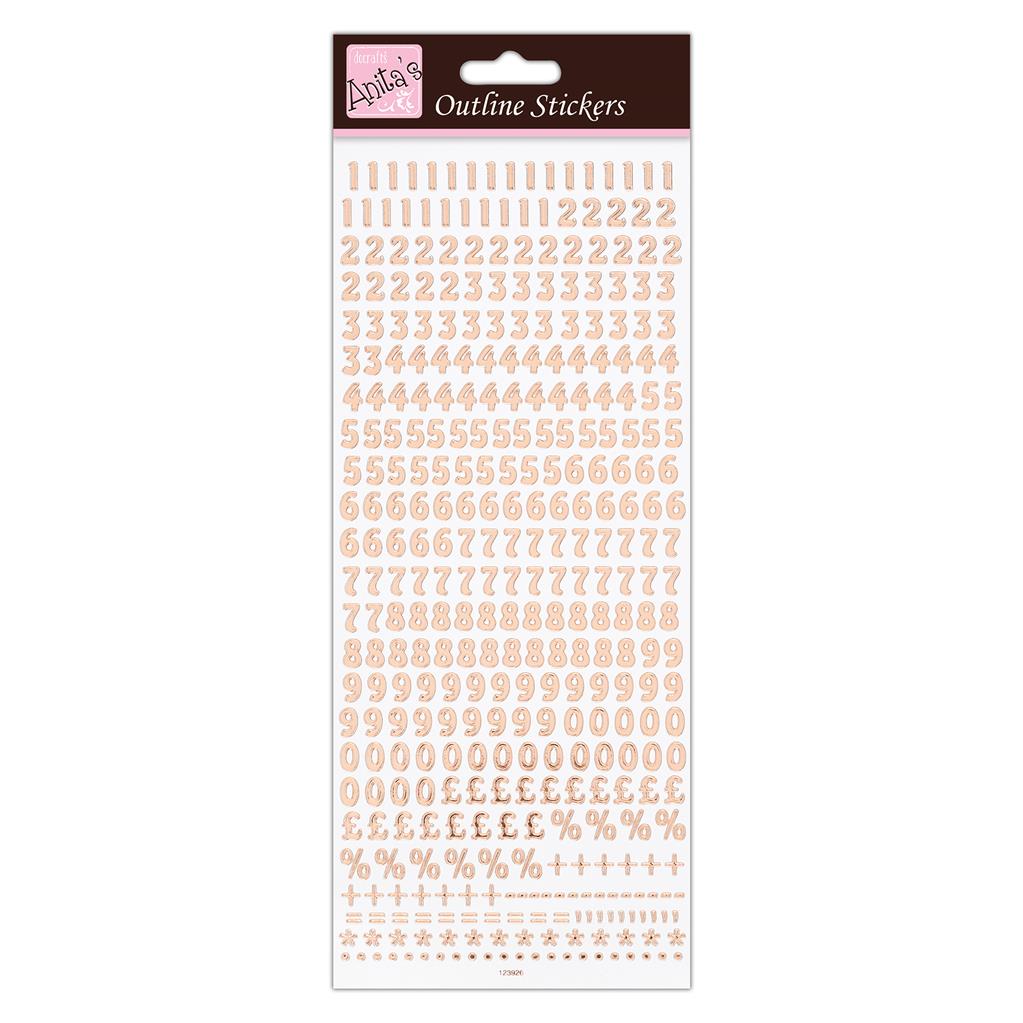 Anita's Outline Stickers - Small Numbers 2 Rose Gold on White