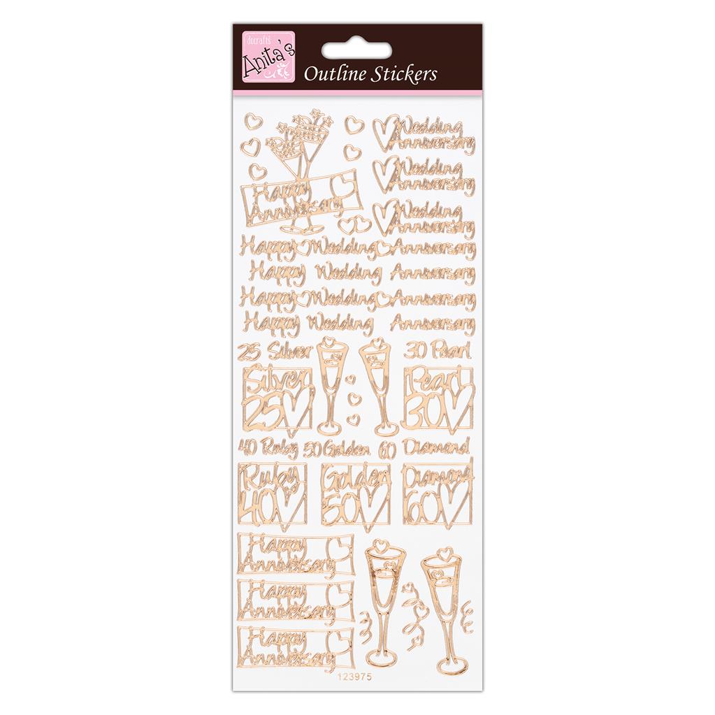 Anita's Outline Stickers - Wedding Anniversary Rose Gold on White