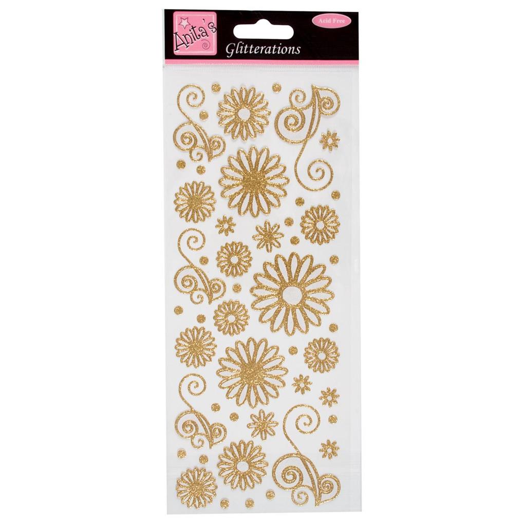 Anita's Glitterations Stickers - Flowers Gold