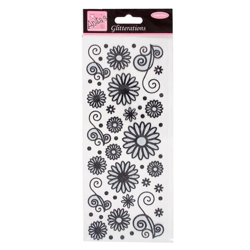 Anita's Glitterations Stickers - Flowers Black