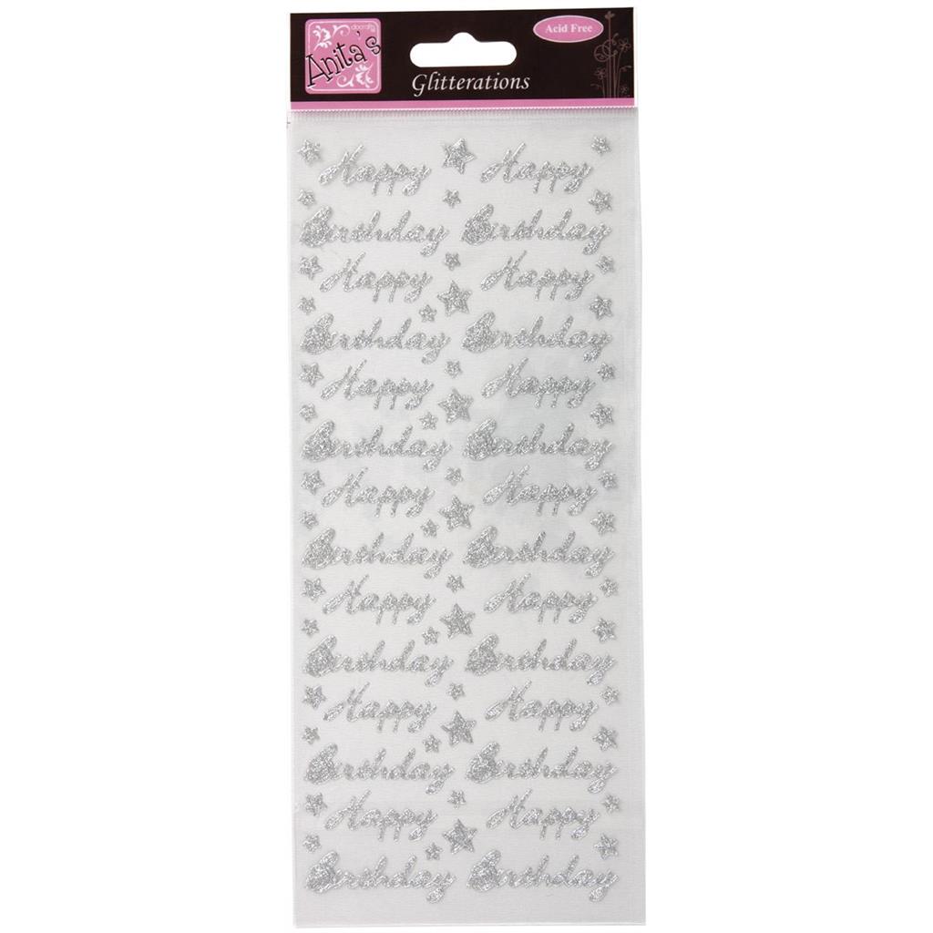 Anita's Glitterations Stickers - Happy Birthday Silver