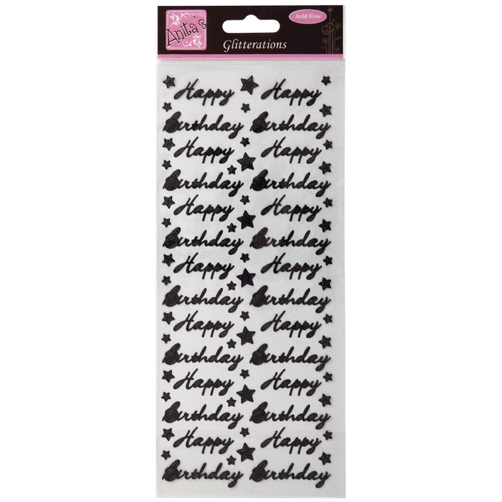 Anita's Glitterations Stickers - Happy Birthday Black