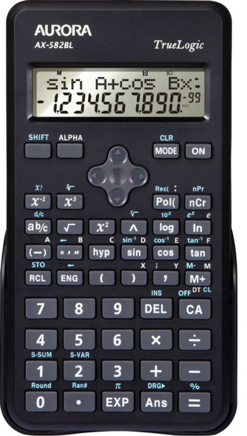 Aurora AX-582BL 2-Line LCD Pocket Scientific Calculator Black