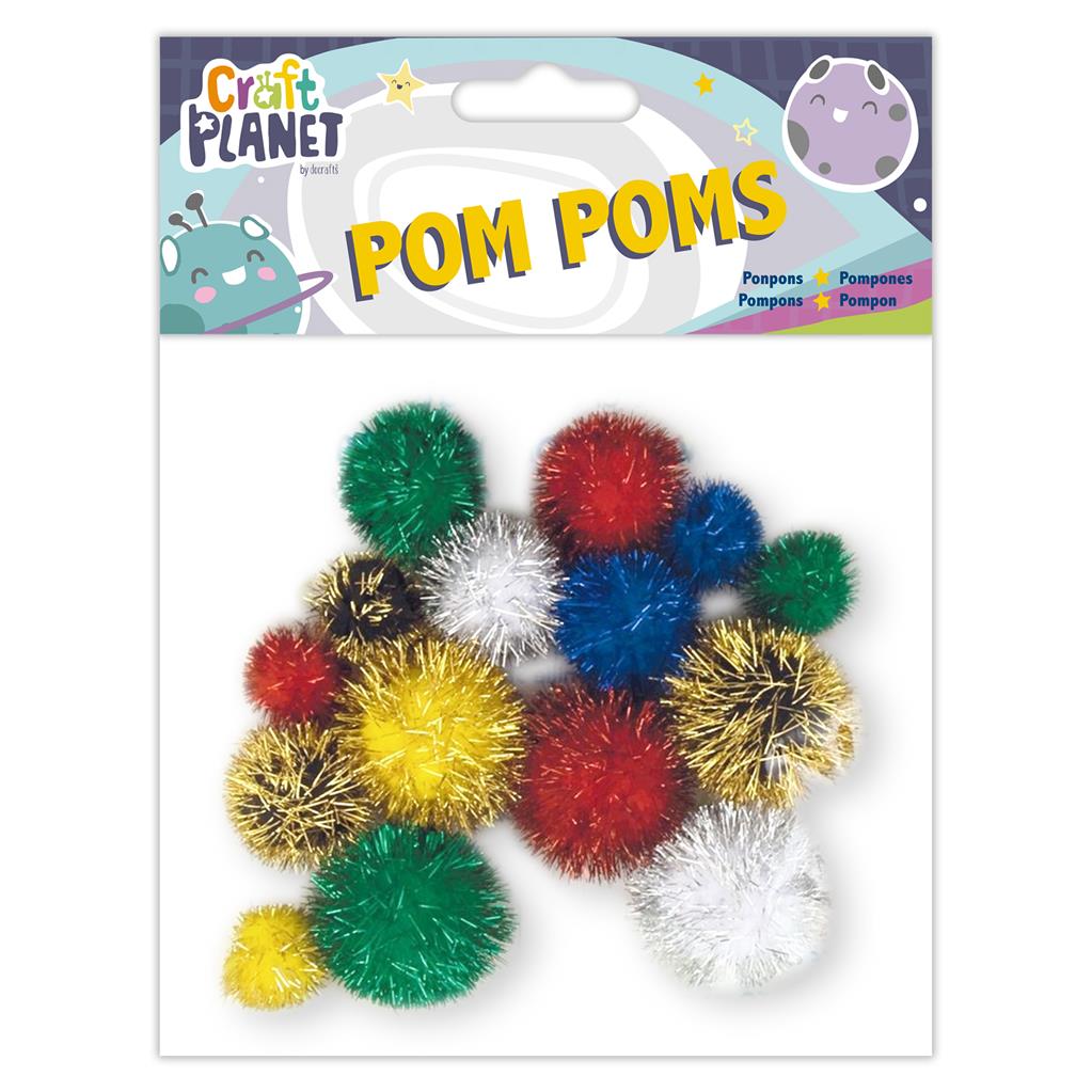 Craft Planet Pompoms - Glitter Colours (15pk)