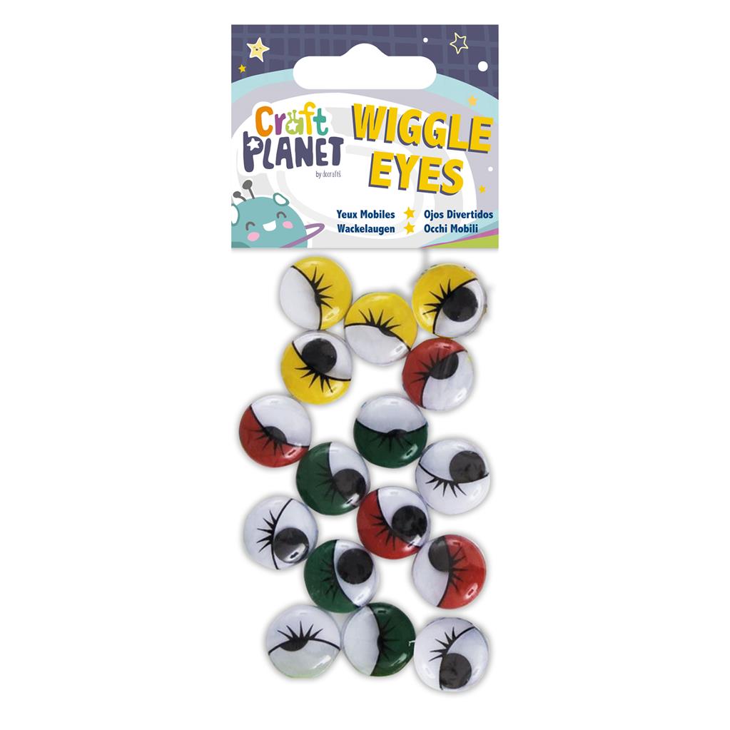 Craft Planet Wiggle Eyes 15mm Round - Assorted Colours 16pk