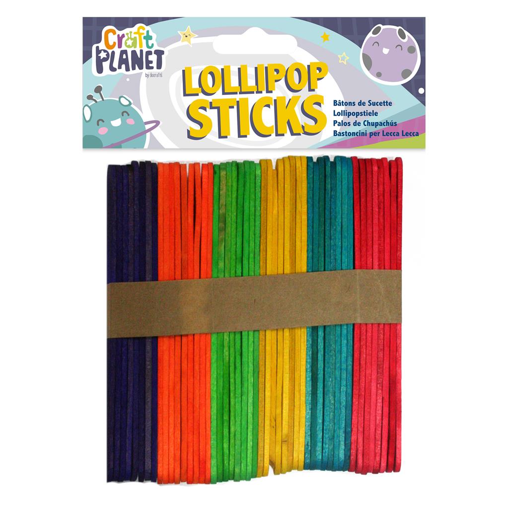 Craft Planet Lollipop Sticks - Assorted Colours (50pk)